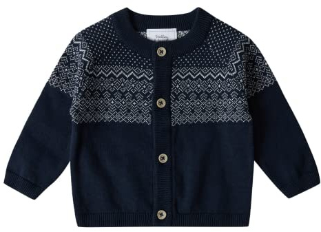 Stellou & friends 100% Cotton Knit Norwegian Jacquard Design Baby Toddler Boys Girls Long Sleeve Cardigan Sweater (Navy, 18-24 Months)