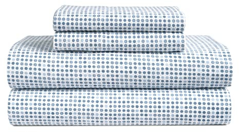 LANE LINEN 100% Cotton Cal King XL Flannel Sheets Set - Brushed for Extra Softness - Durable Cotton Flannel Cal King Sheets Set - Warm & Cozy Winter Bed Sheets with 15 Deep Pocket - Blue Polka Dot