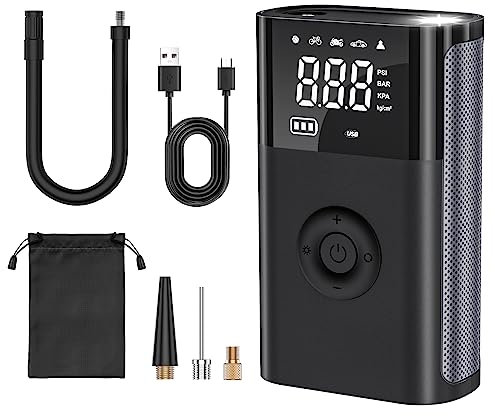 CaRSun Compresor Aire Portatil,150PSI Compresor Aire Coche,Batería Recargable Mini Inflador Ruedas Coche con Manómetro,Inflador Electrico para Coches, Motos, Bicicletas, Anillo de Natación, Etc.