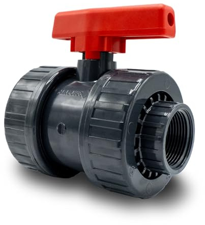 Baumaxxe PVC Kugelhahn 1 1/4 Zoll Innengewinde (G1 1/4) I Absperrhahn 2-Wege PN10 Verschraubung radial ausbaubar I Für AG-Fittinge Poolverrohrung Teich Aquaristik Entwässerung Bewässerung I bm031