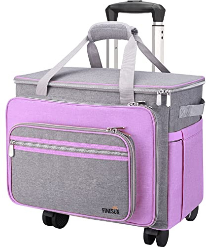 Estuche plegable de lujo para máquina de coser, gris y morado, funda de transporte para Brother, Singer, Bernina y la mayoría de máquina(con ruedas)