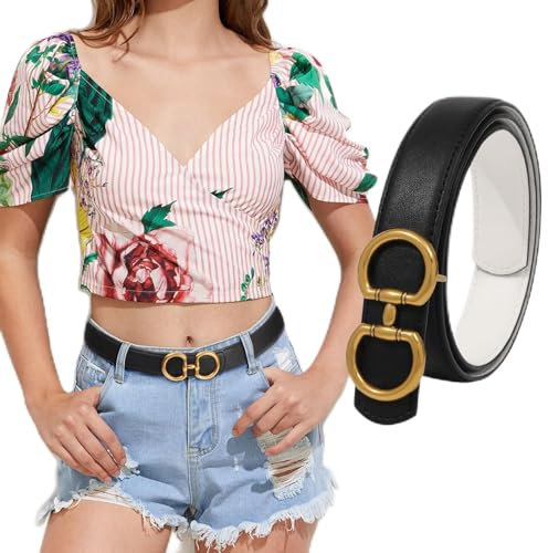 WELROG Reversibel Ledergürtel für Damen - Gürtel Damen Schwarz Gürtel Frauen mit Goldener Schnalle für Jeans Freizeithosen Braun Damen Gürtel Leder Goldener Gürtel PU Leather Gürtel