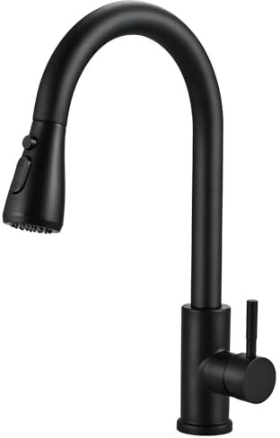 Cieex Robinet Cuisine Douchette Mitigeur Cuisine Pivotant à 360° d'Évier à Arc Élevé Robinet de Cuisine en Acier Inoxydable 3 Modes Pulvérisateur Extensible (Noir Mat)