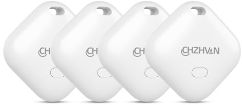 CHZHVAN Key Finder, Wallet Tracker Works with Apple Find My (iOS only), Replaceable Battery, Water-Resistant, Bluetooth Item Finder for Bags, Luggage, Backpack, 4 Pack White