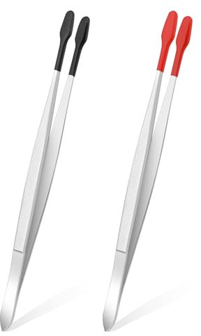 Amabro 2 Pieces PVC Coated Flat Tipped Tweezers, Non Marring Flat Tip Tweezers Stainless Steel Pincettes Non-Slip Forceps for Stamps Coins Crafts Beads Jewelry Making Tweezer Tools