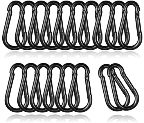 15PCS M5 Black Carabiner Clip, 3/16Inch Snap Hook Quick Link Small Clips, 2'' Spring Carabiner Link Buckle for Fishing Camping Hammock Dog Leashes-220LBS Holding Capacity