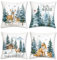 Bonhause 4er Set Kissenbezüge Winter Tiere 45 x 45 cm Rentier Fuchs Eichhörnchen Kiefern Dekorative Kissenhülle Zierkissenbezüge für Sofa Schlafzimmer Wohnzimmer Dekoration