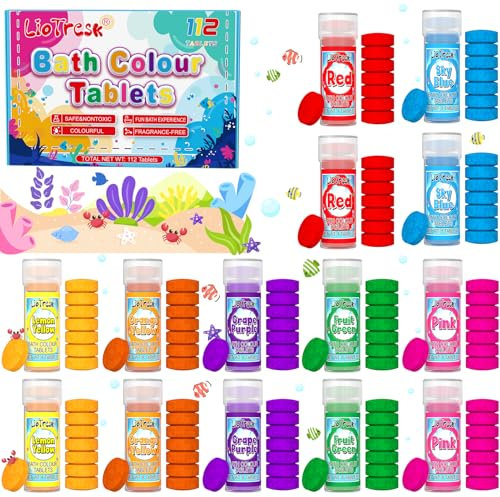 Badefarbtabletten für Kinder - 112pcs Badebomben Duschbomben für Frauen, Kinder Schaumbad Badefarbtropfen in Schaumbad-Spaß Als Geschenk, üBerraschung, 7 Farben