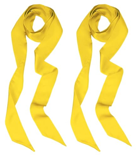 PATIKIL Sciarpa a Nastro Elegante, 2Pz Sciarpa Skinny a Tinta Unita Pura Lunga Foulard Seta Satinata Cinture Sash Capelli Sciarpe per Borse a Mano Nastro Cravatta per Donne, Giallo