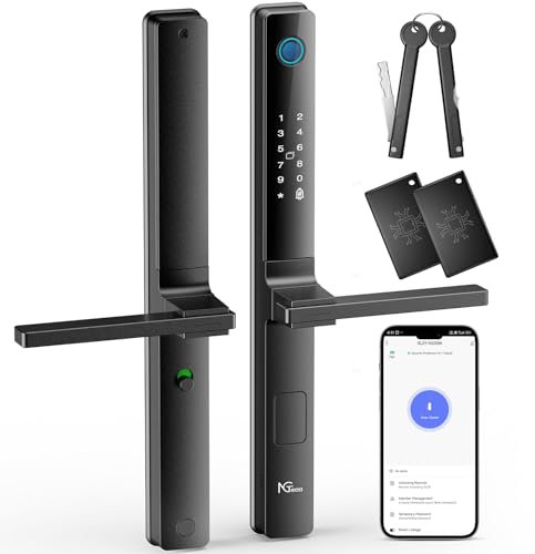 NGTeco Smart Türschloss mit Griff – Fingerprint, Code, Karte, Schlüssel & WiFi – App-Steuerung, einfache Montage für schmale Türen