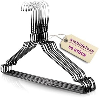 Ambideluxe | 50 Drahtbügel Schwarz | Hosenbügel | Metall Kleiderbügel mit Zinkbeschichtung & PE-Ummantelung | Platzsparende & langlebige Drahtkleiderbügel | Für Schrank, Garderobe & Wäscherei
