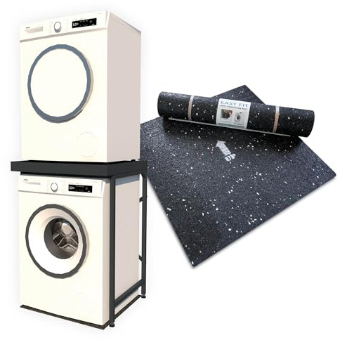 Norvic Appliance Stand - Grey with Worktop, Anti-Tip Plinth +1 Anti-Vibration Mat (600×600×8mm) | Heavy-Duty Washing Machine Stand & Universal Stacking Kit | Washer & Dryer Pedestal for Laundry