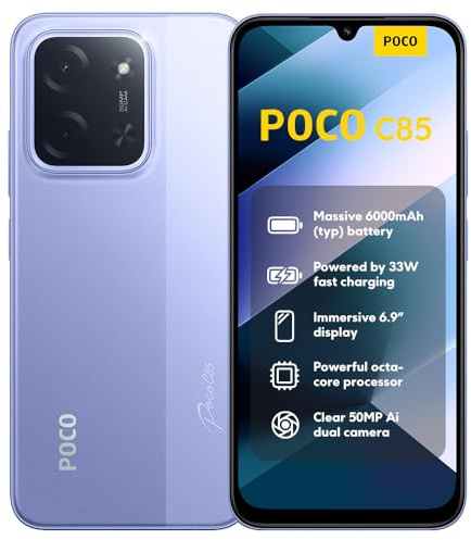 XIAOMI POCO C85, Smartphone 8+256GB, 6.9 120Hz Display 7.99mm Design, MediaTek Helio G81-Ultra Octa-core, 50MP AI dual camera, 6000mAh, Purple, Charger Not Included