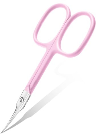 CGBE Cuticle Scissors Extra Fine Curved Blade, Super Slim Manicure Scissors for Cuticles Professional Small Scissors with Precise Pointed Tip Grooming Blades, Eyebrow, Eyelash, and Dry Skin - Pink