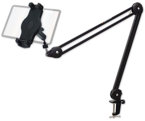 keepdrum MS138 - Trípode de brazo articulado con soporte para smartphone y tablet, apto para dispositivos de 10,2 a 13 pulgadas, color negro