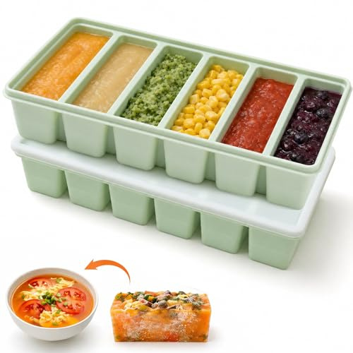 Confezione da 2 stampi in silicone per congelatori e zuppe, stampi in silicone con coperchio, per conservare e congelare zuppe, brodo, salse, burro, verde