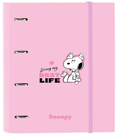 Safta SNOOPY - Carpeta 4 Anillas de 35 cm con 100 Hojas A4, Ideal para Niños de Diferentes Edades, Cómoda y Versátil, Calidad y Resistencia, 27x3.5x32 cm