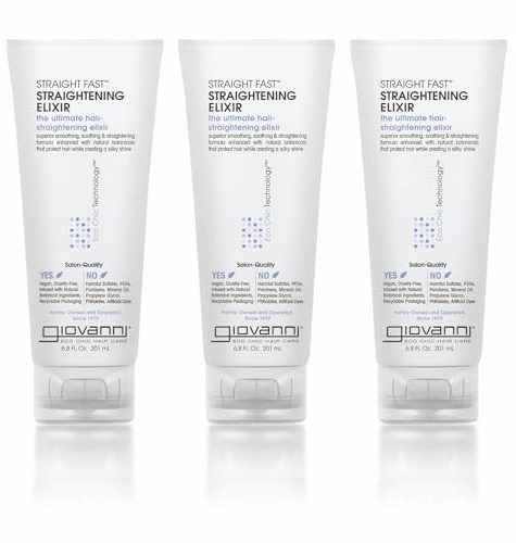 GIOVANNI Eco Chic Straight Fast Straightening Elixir - Helps Smooth Curls & Straighten Hair, Temporarily Straightens Hair, Heat Protectant, Paraben-Free - Straight Fast Elixir, 6.8 Fl Oz (2 Pack)