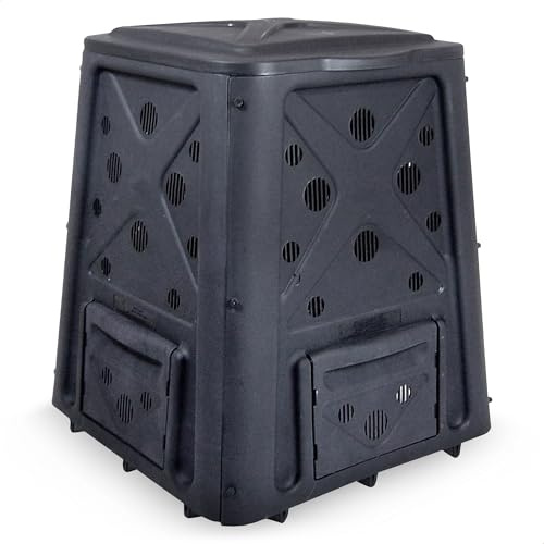 Redmon Outdoor Compost Bin with Lift Off Lid, 4-Door Access & Vent Holes, 65 Gallon, Black - Composting Bin Container for Kitchen Food Waste Recycling