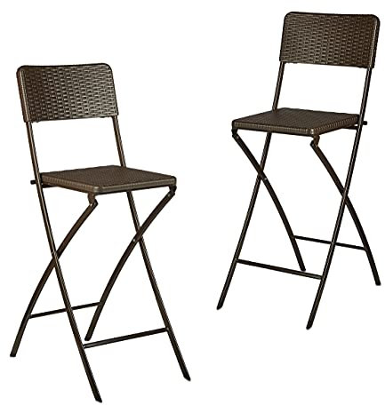 Relaxdays Barhocker klappbar, 2er Set, Rattan-Optik, Rückenlehne, HBT: 115 x 44 x 63 cm, Barstuhl, PE & Metall, braun