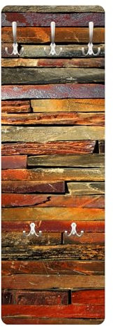 Bilderwelten Garderobe Bretterstapel 105cm x 34cm 3D-Optik Modern Garderobenhaken Garderobenpaneel Flurgarderobe Flur-Möbel Wandgarderobe Holz Küche