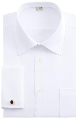 J.VER Men's French Cuff Dress Shirts Regular Fit Long Sleeve Spread Collar Metal Cufflink White 17.5 Neck-36 Sleeve