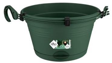 elho Green Basics Hanging Basket 28 - Flower Pot for Balcony & Outdoor - Ø 37.0 x H 16.5 cm - Green/Leaf Green