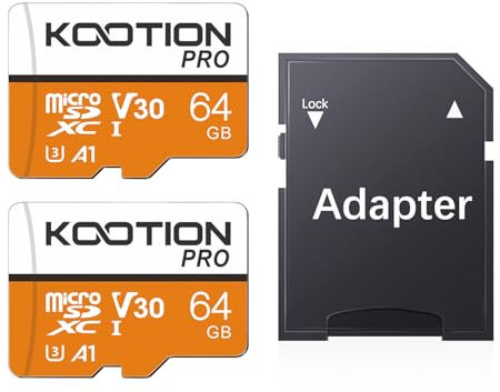 KOOTION Tarjeta Micro SD 64GB con Adaptador Tarjeta de Memoria Micro SD（U3 y V30） Micro SDXC 64 Giga 4K Memory Card Micro SD Cards 2 Pack 64G para Teléfonos Gopro Cámara