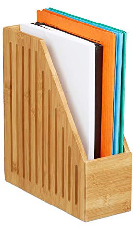 Relaxdays, Natur Stehsammler Bambus, A4, Zeitschriften & Dokumente, Büro, Schreibtisch, Stehordner, HBT: 30x10x26,5 cm, 1 Stück