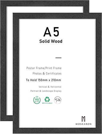 ATOBART A5 schwarzer hölzerner Plakatrahmen mit Plexi-glass Front Fotorahmen Bilderrahmen für Wandmontage (schwarzes Holz, 15x21cm, Satz von 2)
