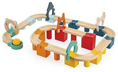Janod - Mi Primer Circuito de Madera - 44 Piezas - Juego de Construcción y Estímulo - Motricidad Fina - Certificado FSC - Pintura al Agua - A Partir de 2 Años, J08044