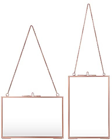 SUMNACON Set of 2 Glass Hanging Picture Frame Wall Artwork Display Frame, Decorative Wall Mounted Photo Frame Hanging Frame for Picture, Artwork, Specimen (4 * 6 inch) (Rose Gold)