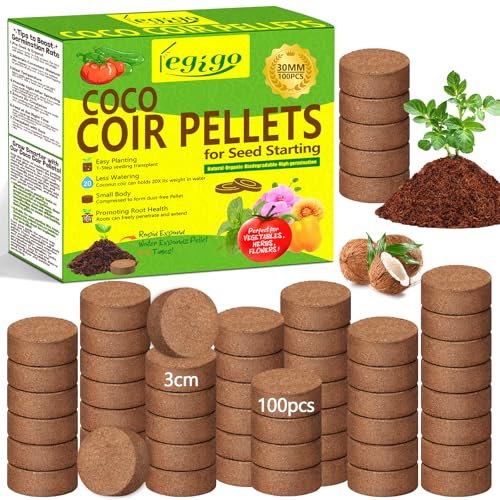 Legigo 50 Stück 30mm Kokos-Quelltabletten Saatgut-Anzuchterde – Organische Kokosfasern-Substrat-Pods für Setzlinge, Torf-Erdescheiben für Innen- und Außenpflanzen, Bonsai, Kräuter, Gemüse und Blumen