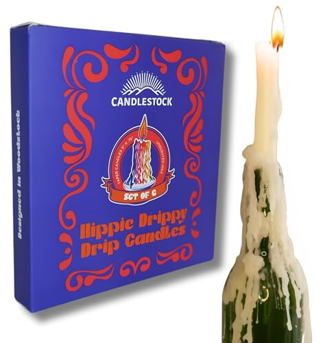 Candlestock Hippie Drippy Drip Candles - Pack of 6 Dripping Taper - Wine Bottle Melting Candles (Ivory)