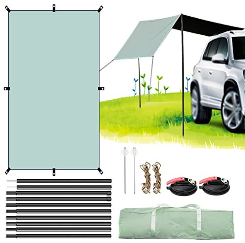Universal Auto Markise Sonnenschutz, 2×4.4m Anti-Uv Sonnenschutz Mit Verstellbaren Tarp Pole & Saugnapf, Campervan Markise Für Schnee Strand Camping Outdoor Reisen, SUV Markise Camping Zelt