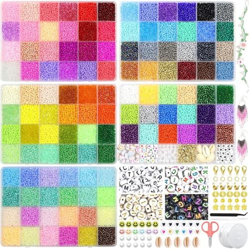 114 Colori Perline di Vetro, 29300pz 3mm Set per Braccialetti e Collane, Kit per Gioielli Fai da Te, Set Perline Colorate