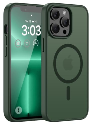 ORDA Magnetisch Hülle für iPhone 13 Pro 6,1 Zoll Kompatibel mit MagSafe,für iPhone 13 Pro Case Durchscheinende Matt Handyhülle Rückseite Dünn Stoßfest Schutzhülle Grün