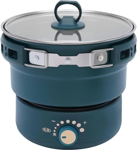 Marmite électrique avec poignées pliables, cuiseur de voyage portable pour nouilles ramen, soupe, steak, pâtes | Poêle à frire antiadhésive| Mini Hot Pot avec contrôle de puissance pour dortoir,