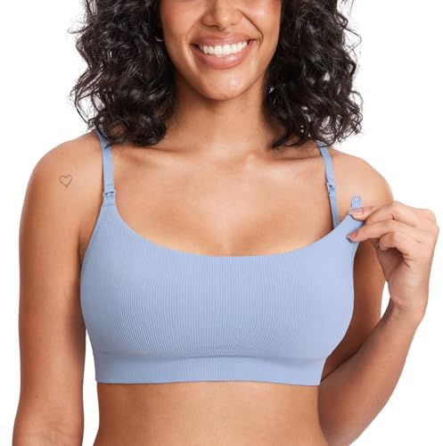 MOMANDA Ribbed Nursing Bras for Breastfeeding Moonlight Blue L