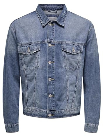 ONLY & SONS ONSJUST Box TAI DNM - Giacca da uomo, in denim, colore: Blu chiaro, M, Mix blu chiaro, M