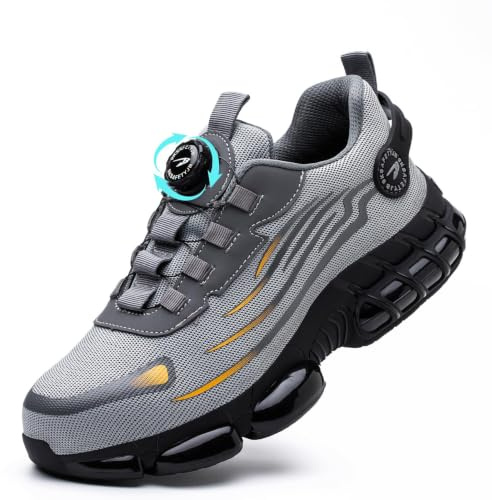 GemChve Zapatos de Seguridad para Hombre Mujer Puntera de Acero Zapatillas Transpirable Ligero Comodo Trabajo Liberación Rápida Calzado de Segurida Grey 40 EU
