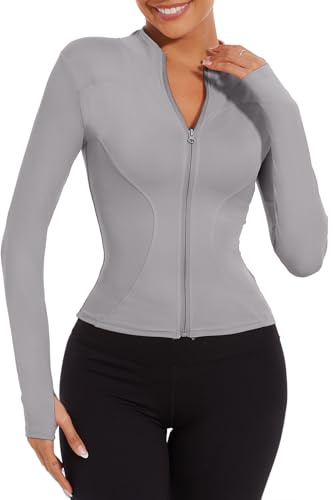 Yutdeng Chaqueta Deportiva Mujer Chaqueta de Yoga Transpirable Chaqueta de Entrenamiento Secado Rápido Chaqueta Deporte Mujer Camiseta Manga Larga Top Fitness Running Correr con Agujeros para Pulgares
