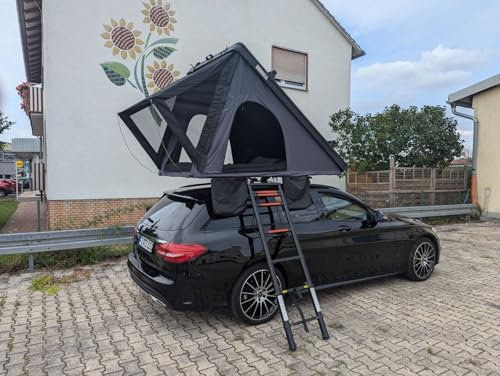 Dachzelt Autodachzelt Zelt Auto Alu Hardcase Schwarz/Grau LED, Träger mit optionalem Sonnensegel (Nur Dachzelt)