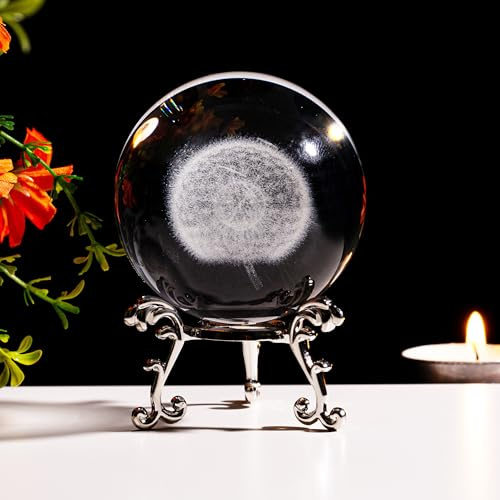SAHOOTTIE 60mm 3D Dandelion Crystal Ball Glass Paperweight Dandelion Gifts for Women Dandelions Ornament for Bedroom Office