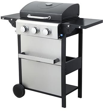 XCSCUK Griglia per Barbecue a Gas propano a 3 fuochi, con Griglie di Cottura smaltate/tavolino Pieghevole, per Barbecue all'aperto