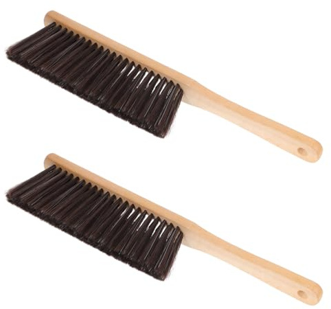 Amosfun 2 spazzole per la polvere di legno con manico lungo in legno di frassino, con setole sottili, scopa per la pulizia del caminetto a casa e commerciale