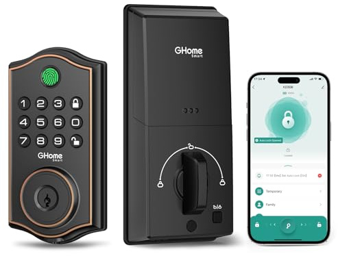 GHome Smart Deadbolt Lock, Fingerprint Code Keyless Entry Door Lock for Front Door, Auto Lock, App Control, Digital Keypad deadbolt, Smart Door Lock for Home Airbnb Apartment Hotel Garage, Black