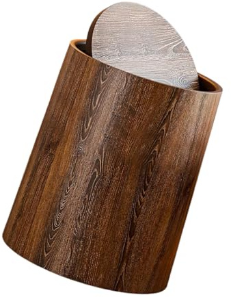 Fahoujs Cubo de basura retro de madera con tapa oscilante de 360 grados para cocina, baño, dormitorio, dormitorio, tapa oscilante, cubo de basura