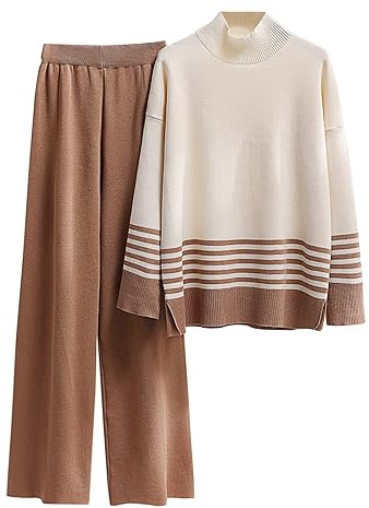Conjunto Punto Mujer Chandal Completo 2 Piezas Moda Talla Grande Ropa Deportiva Casual Manga Larga Jersey Cuello Redondo Y Pantalón De Punto Jumpers Suelto Elegante Conjuntos Deportivos Invierno Otoño
