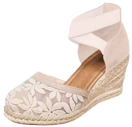 Uwdiohq Sandali Da Donna Con Zeppa, Estivi Plateau Spesso, Tacco, Casual Alla Fibbia. Pantofole Estive Chiuse (Beige, 38) Punta Chiusa Scarpe Ortopediche Zeppa Corda Espadrillas Camminata
